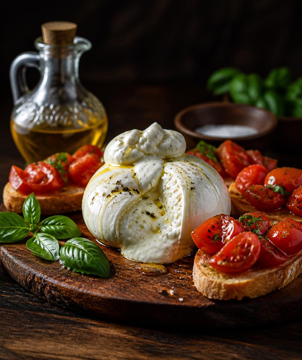 Burrata fresca com bruschettas